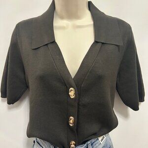 45909 Dark Olive with Gold Buttons Sweater by Skies are Blue
